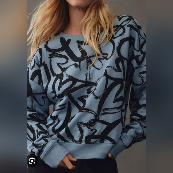 Maeve Tops - Maeve Anthropoligie Heart Printed Blue Sweatshirt 100% Cotton Size XS